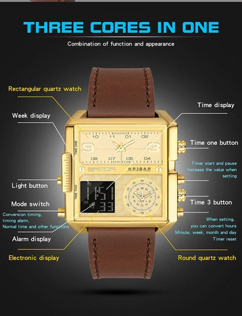 SANDA Цифров LED часовник Мъжки военен спортен кварцов ръчен часовник Топ марка луксозен хронометър Водоустойчив мъжки електронен часовник 6023