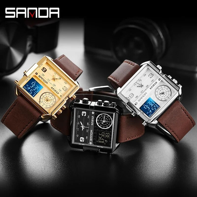 SANDA Ceas digital cu LED Ceas de mână sport militar cu quartz pentru bărbați Ceas de mână de lux de marcă de top Ceas electronic impermeabil pentru bărbați 6023