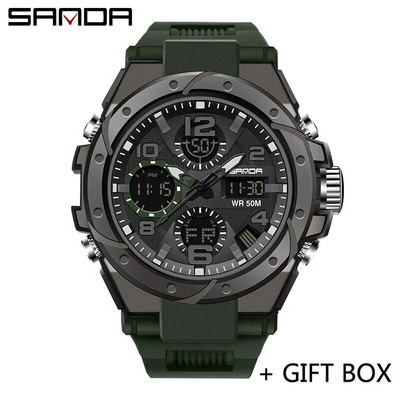 SANDA ceas digital cu LED-uri pentru bărbați, sport militar, ceas de mână cu quartz, cronometru de lux, rezistent la apă, ceas electronic pentru bărbați 6008