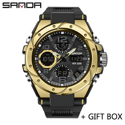 SANDA ceas digital cu LED-uri pentru bărbați, sport militar, ceas de mână cu quartz, cronometru de lux, rezistent la apă, ceas electronic pentru bărbați 6008