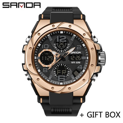 SANDA ceas digital cu LED-uri pentru bărbați, sport militar, ceas de mână cu quartz, cronometru de lux, rezistent la apă, ceas electronic pentru bărbați 6008