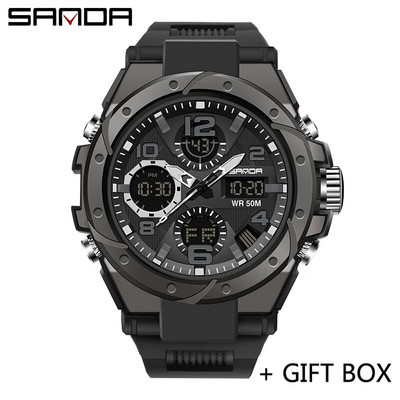 SANDA ceas digital cu LED-uri pentru bărbați, sport militar, ceas de mână cu quartz, cronometru de lux, rezistent la apă, ceas electronic pentru bărbați 6008