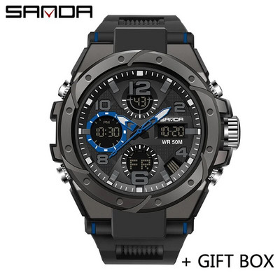 SANDA ceas digital cu LED-uri pentru bărbați, sport militar, ceas de mână cu quartz, cronometru de lux, rezistent la apă, ceas electronic pentru bărbați 6008