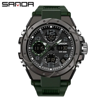 SANDA ceas digital cu LED-uri pentru bărbați, sport militar, ceas de mână cu quartz, cronometru de lux, rezistent la apă, ceas electronic pentru bărbați 6008