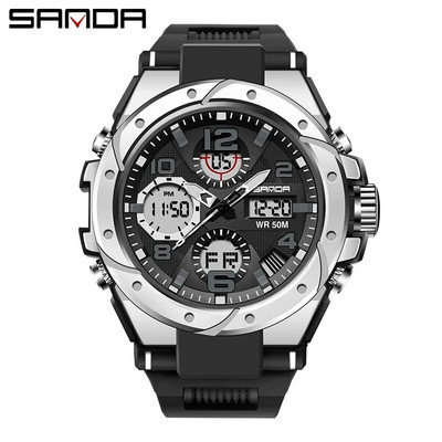 SANDA ceas digital cu LED-uri pentru bărbați, sport militar, ceas de mână cu quartz, cronometru de lux, rezistent la apă, ceas electronic pentru bărbați 6008