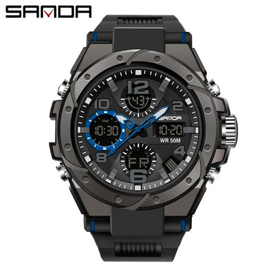 SANDA ceas digital cu LED-uri pentru bărbați, sport militar, ceas de mână cu quartz, cronometru de lux, rezistent la apă, ceas electronic pentru bărbați 6008