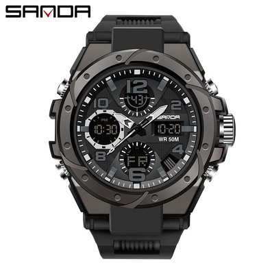 SANDA ceas digital cu LED-uri pentru bărbați, sport militar, ceas de mână cu quartz, cronometru de lux, rezistent la apă, ceas electronic pentru bărbați 6008