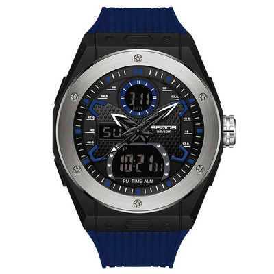 SANDA Sport vyriškas laikrodis Madingas kvarcinis laikrodis 2Time vandeniui atsparus karinis elektroninis LED rankinis laikrodis vyrams Vyriškas laikrodis Reloj Hombre