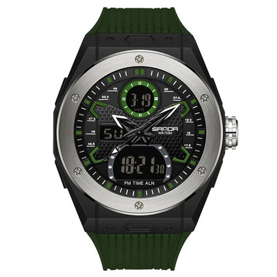 SANDA Sport vyriškas laikrodis Madingas kvarcinis laikrodis 2Time vandeniui atsparus karinis elektroninis LED rankinis laikrodis vyrams Vyriškas laikrodis Reloj Hombre