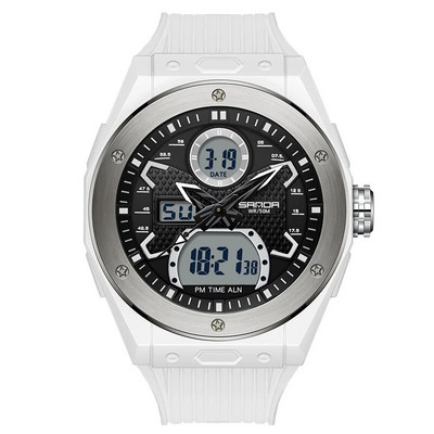 SANDA Sport vyriškas laikrodis Madingas kvarcinis laikrodis 2Time vandeniui atsparus karinis elektroninis LED rankinis laikrodis vyrams Vyriškas laikrodis Reloj Hombre