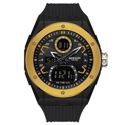 SANDA Sport vyriškas laikrodis Madingas kvarcinis laikrodis 2Time vandeniui atsparus karinis elektroninis LED rankinis laikrodis vyrams Vyriškas laikrodis Reloj Hombre