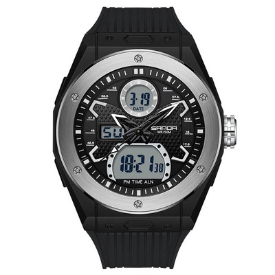 SANDA Sport vyriškas laikrodis Madingas kvarcinis laikrodis 2Time vandeniui atsparus karinis elektroninis LED rankinis laikrodis vyrams Vyriškas laikrodis Reloj Hombre