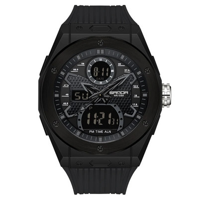 SANDA Sport vyriškas laikrodis Madingas kvarcinis laikrodis 2Time vandeniui atsparus karinis elektroninis LED rankinis laikrodis vyrams Vyriškas laikrodis Reloj Hombre