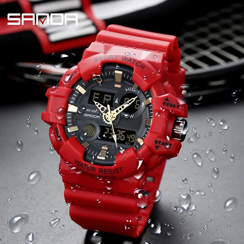 Ceasuri sportive de lux de marcă de top SANDA pentru bărbați Ceas pentru bărbați, cu LED, electronic, digital, militar, rezistent la șocuri