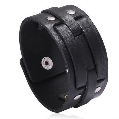 LETAPI New Fashion Punk Vintage Bratara larga din piele naturala pentru barbati maro negru bijuterii late din piele pulsera hombre