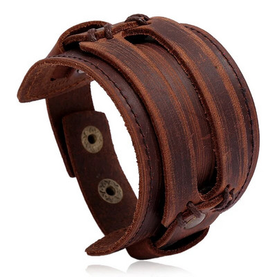 LETAPI New Fashion Punk Vintage Bratara larga din piele naturala pentru barbati maro negru bijuterii late din piele pulsera hombre