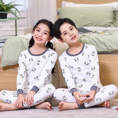 Set de pijamale pentru bebeluși, pijamale pentru copii, cu mânecă lungă, băiat, fată, desene animate, panda, top și pantaloni din bumbac, haine pentru copii