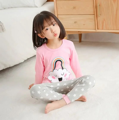 Set de pijamale pentru bebeluși, pijamale pentru copii, cu mânecă lungă, băiat, fată, desene animate, panda, top și pantaloni din bumbac, haine pentru copii