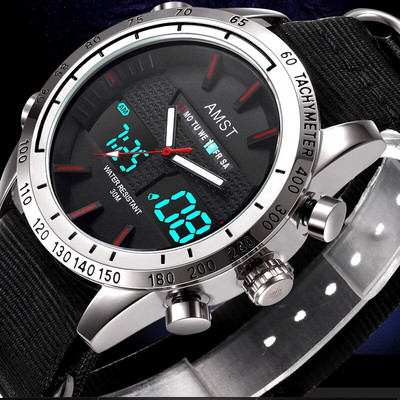 Часовници AMST Мъжки кварцов часовник Аналогов цифров с двоен дисплей Найлонова каишка Спортен електронен ръчен часовник Relogio Masculino Мъжки часовник