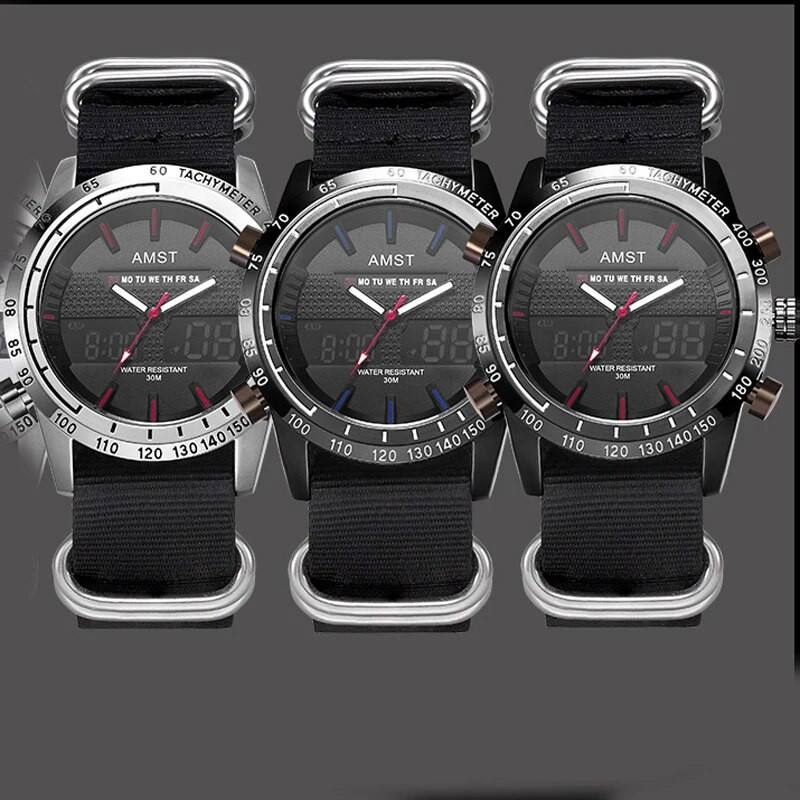 AMST Ceasuri Bărbați Ceas Quartz Analogic Digital Dual Display Curea din Nylon Ceas Sport Electronic de mână Relogio Masculino Ceas Bărbat