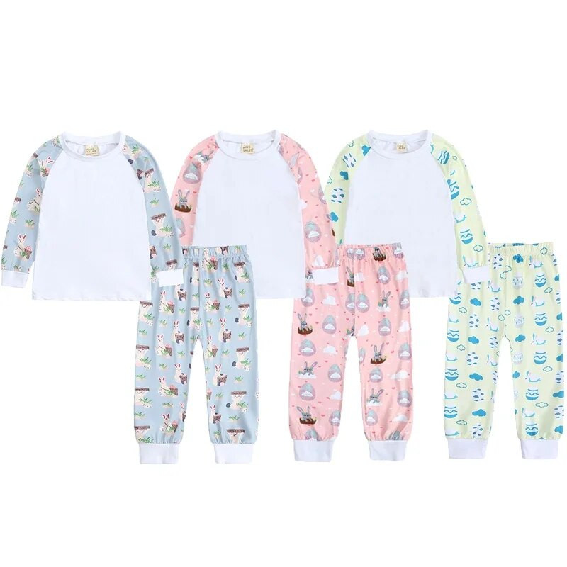 1–13 metų vaikams berniukams mergaitėms ilgomis rankovėmis Velykų dienos pižamų rinkiniai Patogūs, mielos širdelės, triušio formos spausdinti miegmaišiai, mieli naktiniai marškiniai