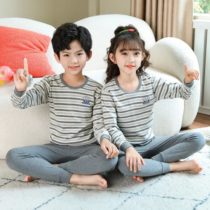 Berniukai Merginos Pižamos Žieminiai termo apatiniai Vaikiški Drabužiai Miego drabužiai Šilti Pižamų Komplektai Vaikams 2 4 5 6 8 10 12 14 m.
