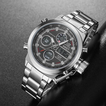 Нови модни мъжки кварцови часовници с двоен дисплей Луксозен часовник от неръждаема стомана от най-добра марка Електронни водоустойчиви спортни мъжки ръчни часовници
