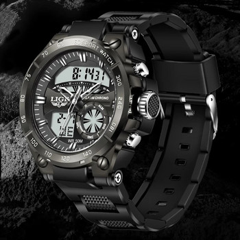LIGE Sport Military Quartz Man Electronic Watch 50M αδιάβροχο ψηφιακό ρολόι συναγερμού για άνδρες Fashion Πολυτελές ανδρικό ρολόι σιλικόνης + κουτί