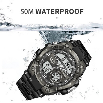LIGE Sport Military Quartz Man Electronic Watch 50M αδιάβροχο ψηφιακό ρολόι συναγερμού για άνδρες Fashion Πολυτελές ανδρικό ρολόι σιλικόνης + κουτί