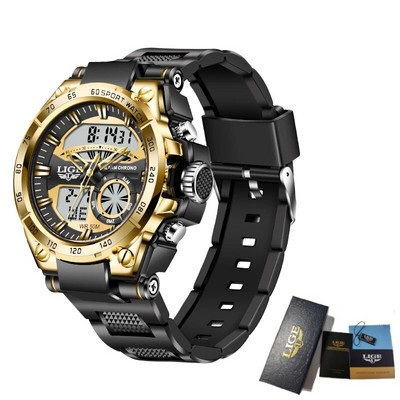 LIGE sportinis karinis kvarcinis vyriškas elektroninis laikrodis 50M vandeniui atsparus skaitmeninis žadintuvas vyrams Madingas prabangus silikoninis vyriškas laikrodis + dėžutė