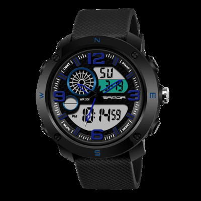 SANDA NAUJAS Sportiniai vyriški laikrodžiai Neperšlampami madingi elektroniniai sportiniai smūgiams atsparūs vyriški dviejų ekranų skaitmeniniai kariniai kvarciniai laikrodžiai