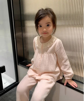 Cute Kid Girl\'s Lolita με στρογγυλή λαιμόκοψη βαμβακερή κρεπ πιτζάμες.Σετ πιτζάμες παιδική ζακέτα για νήπια Πυτζάμες για το σπίτι.Παιδικά ρούχα