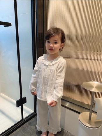 Cute Kid Girl\'s Lolita με στρογγυλή λαιμόκοψη βαμβακερή κρεπ πιτζάμες.Σετ πιτζάμες παιδική ζακέτα για νήπια Πυτζάμες για το σπίτι.Παιδικά ρούχα