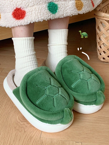 Сладка костенурка Топли плюшени домашни чехли Мъжки Дамски обувки за родители Деца Зимни удобни момчета Момичета Бебешки чехли Детски