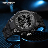 SANDA Ceas digital cu LED Ceas de mână sport militar cu quartz Ceas de mână de lux Cronometru de lux Resistent la apă Ceas electronic pentru bărbați 6092