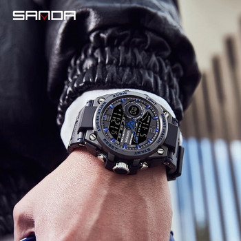 SANDA Цифров LED часовник Мъжки военен спортен кварцов ръчен часовник Топ марка луксозен хронометър Водоустойчив мъжки електронен часовник 6092