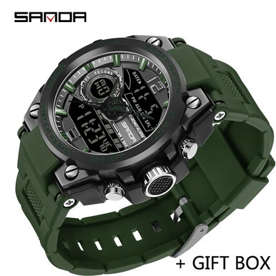 SANDA Ceas digital cu LED Ceas de mână sport militar cu quartz Ceas de mână de lux Cronometru de lux Resistent la apă Ceas electronic pentru bărbați 6092