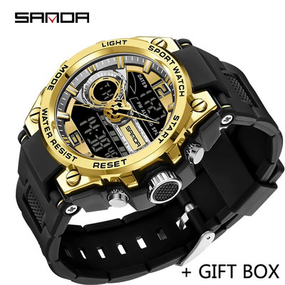 SANDA Ceas digital cu LED Ceas de mână sport militar cu quartz Ceas de mână de lux Cronometru de lux Resistent la apă Ceas electronic pentru bărbați 6092