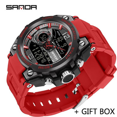 SANDA Ceas digital cu LED Ceas de mână sport militar cu quartz Ceas de mână de lux Cronometru de lux Resistent la apă Ceas electronic pentru bărbați 6092