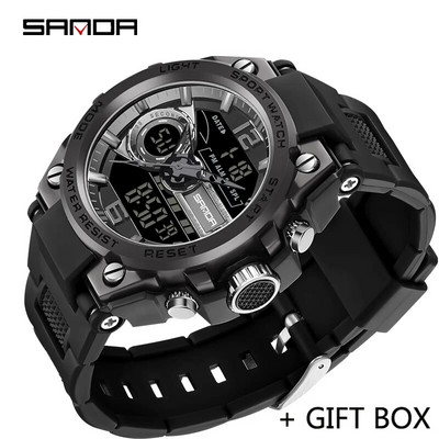 SANDA Ceas digital cu LED Ceas de mână sport militar cu quartz Ceas de mână de lux Cronometru de lux Resistent la apă Ceas electronic pentru bărbați 6092