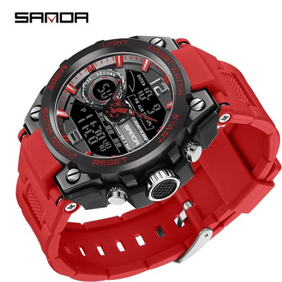 SANDA Ceas digital cu LED Ceas de mână sport militar cu quartz Ceas de mână de lux Cronometru de lux Resistent la apă Ceas electronic pentru bărbați 6092