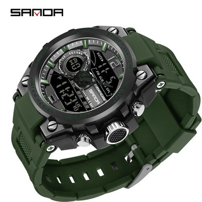 SANDA Ceas digital cu LED Ceas de mână sport militar cu quartz Ceas de mână de lux Cronometru de lux Resistent la apă Ceas electronic pentru bărbați 6092