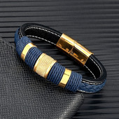 MKENDN Punk muška pletena narukvica od prave plave kože crna narukvica s magnetskom kopčom od nehrđajućeg čelika Pokloni Homme Pulseras