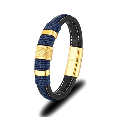 MKENDN Punk muška pletena narukvica od prave plave kože crna narukvica s magnetskom kopčom od nehrđajućeg čelika Pokloni Homme Pulseras