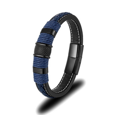 MKENDN Punk muška pletena narukvica od prave plave kože crna narukvica s magnetskom kopčom od nehrđajućeg čelika Pokloni Homme Pulseras