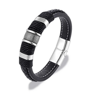 MKENDN Punk muška pletena narukvica od prave plave kože crna narukvica s magnetskom kopčom od nehrđajućeg čelika Pokloni Homme Pulseras