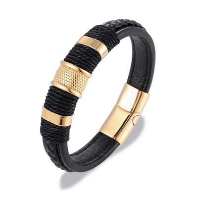 MKENDN Punk muška pletena narukvica od prave plave kože crna narukvica s magnetskom kopčom od nehrđajućeg čelika Pokloni Homme Pulseras
