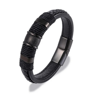 MKENDN Punk muška pletena narukvica od prave plave kože crna narukvica s magnetskom kopčom od nehrđajućeg čelika Pokloni Homme Pulseras