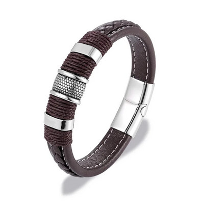MKENDN Punk muška pletena narukvica od prave plave kože crna narukvica s magnetskom kopčom od nehrđajućeg čelika Pokloni Homme Pulseras
