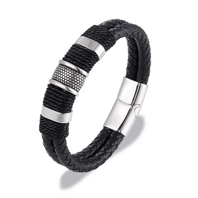 MKENDN Punk muška pletena narukvica od prave plave kože crna narukvica s magnetskom kopčom od nehrđajućeg čelika Pokloni Homme Pulseras